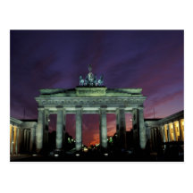 Germany, Berlin. Brandenburg Gate at night. Postcard