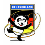 This adorable little panda bear is too cute! Featured in front of a large flag from Germany, this panda is getting ready to do a rhythmic gymnastics routine with a gymnastics ribbon! This cute design is perfect for gymnasts and gymnastics fans.
