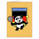 This adorable little panda loves to get out on the court and hits some balls. Panda plays in front of a large flag of Germany. This is a great design for anyone who loves to play tennis, watch tennis or just loves cute pandas.