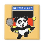 This adorable little panda loves to get out on the court and hits some balls. Panda plays in front of a large flag of Germany. This is a great design for anyone who loves to play tennis, watch tennis or just loves cute pandas.