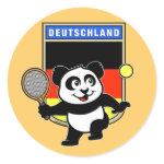 This adorable little panda loves to get out on the court and hits some balls. Panda plays in front of a large flag of Germany. This is a great design for anyone who loves to play tennis, watch tennis or just loves cute pandas.