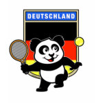 This adorable little panda loves to get out on the court and hits some balls. Panda plays in front of a large flag of Germany. This is a great design for anyone who loves to play tennis, watch tennis or just loves cute pandas.