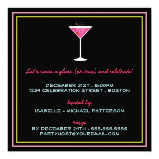 Get Happy on New Years Eve Bright Cocktail Party Invitations