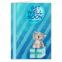 Get well soon boy named Koala Card Blue