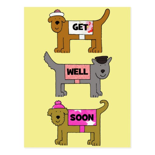 Get well soon cartoon dogs in hats and coats. postcard | Zazzle