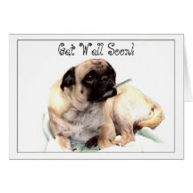 Get Well Soon pug greeting card