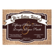 Getting Hitched Burlap Rustic Wedding Invitations