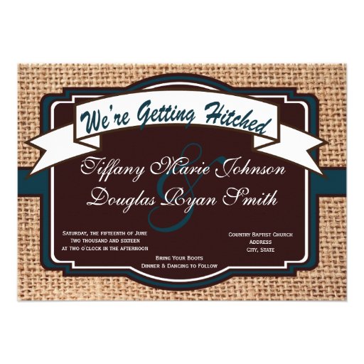 Getting Hitched Burlap Rustic Wedding Invitations