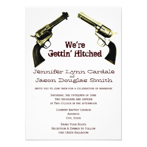 Getting Hitched Cowboy Guns Wedding Invitations