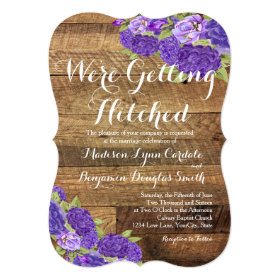 Getting Hitched Purple Flowers Wood Wedding Invite 5