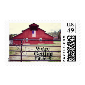 Getting Hitched Red Barn Wedding Postage Stamp