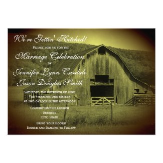 Getting Hitched Rustic Barn Wedding Invitations