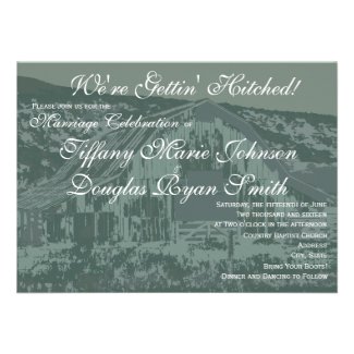 Getting Hitched Rustic Barn Wedding Invites Blue