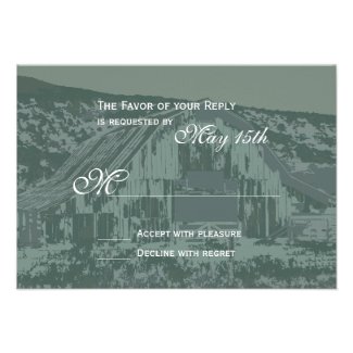 Getting Hitched Rustic Barn Wedding RSVP Card Blue