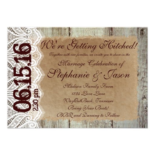 Getting Hitched Rustic Country Wedding Invitations