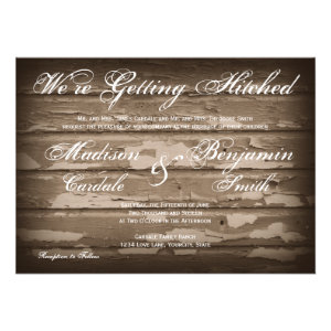 Getting Hitched Rustic Wood Wedding Invitations