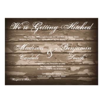 Getting Hitched Rustic Wood Wedding Invitations Announcements