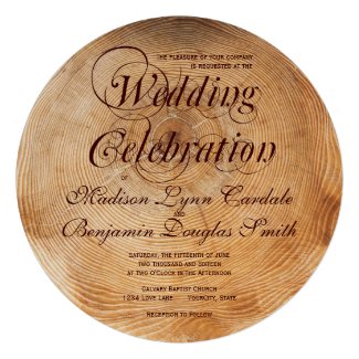 Getting Hitched Wood Tree Rings Wedding Invitation