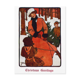 Getting the Tree Home Vintage Christmas postcard