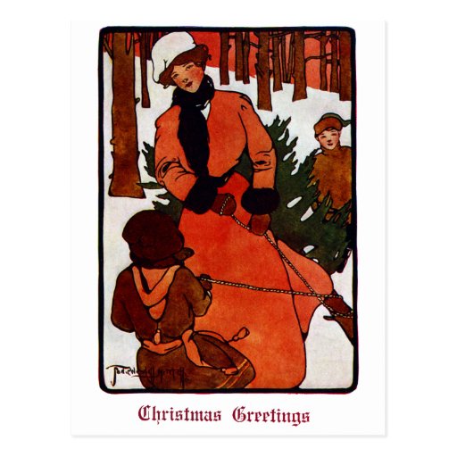 Getting the Tree Home Vintage Christmas Postcard