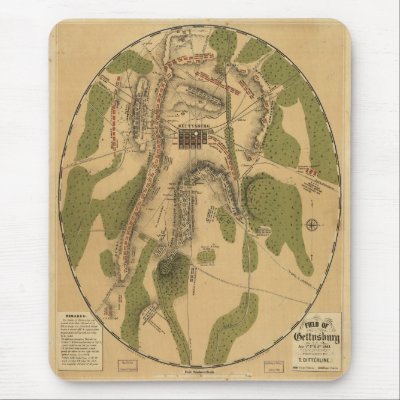 gettysburg battle map. Gettysburg Battle Field Historic Map Mousepads by ultimateplaces