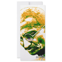 Ghandi in orange, green and white rack cards