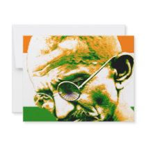 Ghandi in orange green and white with flag invitations
