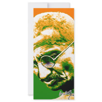 Ghandi in orange green and white with flag rack cards