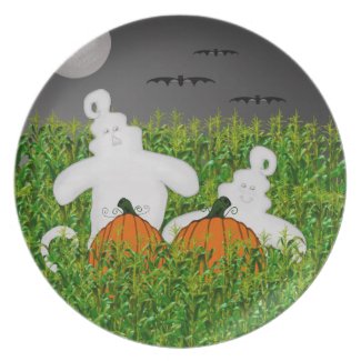 Ghost and Pumpkin Halloween Plate