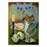 Ghost Cat Calico Witch Cat Art Greeting Card cards