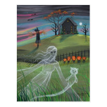Ghost Friends Halloween Postcard