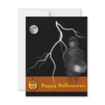 Ghost on Black Background Halloween Card/Invite invitations