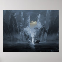 fantasy, seascape, iceberg, mountain, snow, arctic, ghost, ships, phantom, snowcaps, boat, supernatural, spirit, vessel, sailboat, romantic, mystery, realistic, silhouette, light, sea, ocean, sky, surrealism, solitude, water, sunrise, sunset, isolation, surreal, inspiring, ice, mass, snowscape, frozen, oceans, Poster with custom graphic design