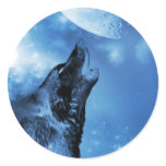 Ghost wolf howling at the moon round sticker