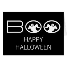 Ghostly Boo Halloween Card, Black and White