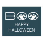 Ghostly Boo Halloween Postcard, Blue and White