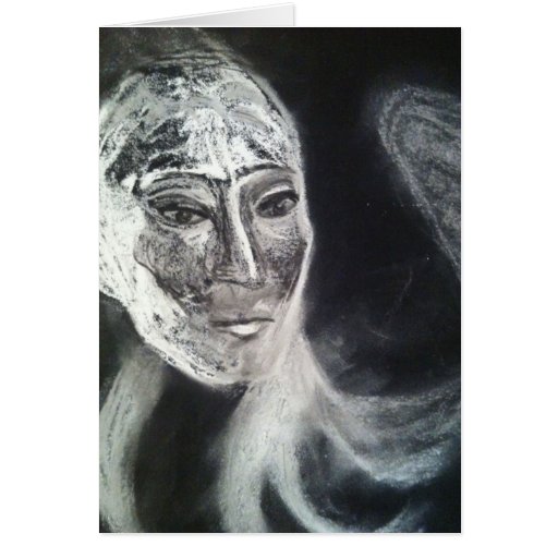 Ghostly spirit figure black and white card