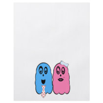 Ghosts in blue and pink with tie and bow flyer design