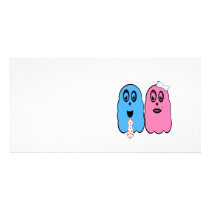 Ghosts in blue and pink with tie and bow picture card