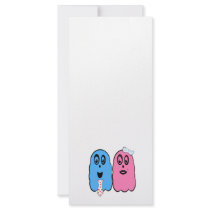 Ghosts in blue and pink with tie and bow custom rack cards