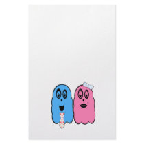 Ghosts in blue and pink with tie and bow personalized stationery