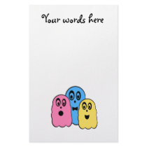 Ghosts in pink yellow and blue customized stationery