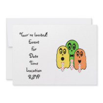 Ghosts in yellow green orange with ties personalized invitations