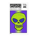 Ghoulish Green Alien Skull Stamps