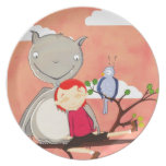 Giant Bat and girl on tree branch Party Plate