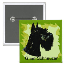 Giant Schnauzer ~ Green Leaves Design Pinback Button