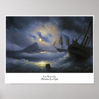Gibraltar by Night Ivan Aivasovsky seascape waters Poster