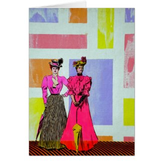 Gibson Girls in a Mondrian Pattern Card