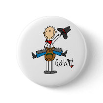 Giddy Up! Cowboy Stick Figure Button