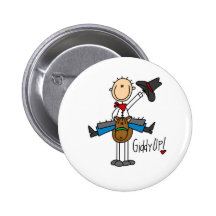 Giddy Up! Cowboy Stick Figure Button